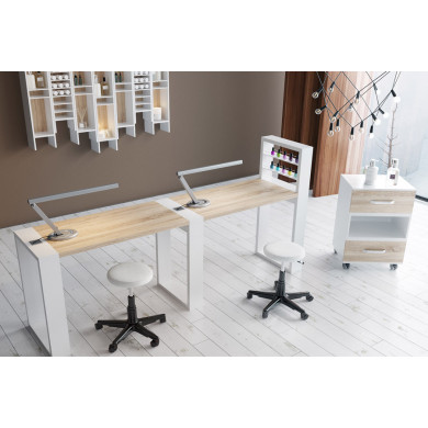 Двухместный маникюрный стол "Matrix" с подставкой для лаков и тумбой